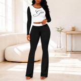 Women Casual Color Block Printed Long Sleeve Top and Pant Two Piece Set