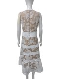 Women French Lace Floral Patchwork Formal Party Dress