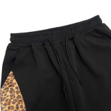 Women Leopard Beaded Top and Leopard Wide Leg Pant Casual Two Piece Set