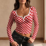 Women Printed Button V Neck Short Sleeve Top