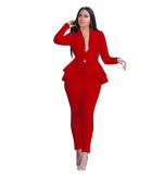 Women Casual Ruffled Blazer and Pant Two Piece Set