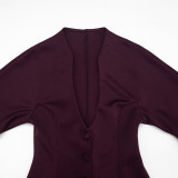 Women Spring Solid Casual Ruched Long Sleeve Dress
