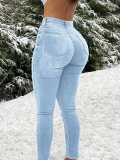 Women Stretchy Solid Denim Long Pants
