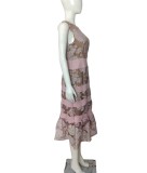 Women French Lace Floral Patchwork Formal Party Dress