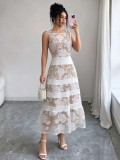 Women French Lace Floral Patchwork Formal Party Dress
