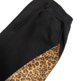 Women Leopard Beaded Top and Leopard Wide Leg Pant Casual Two Piece Set