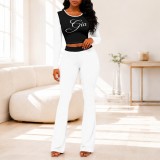 Women Casual Color Block Printed Long Sleeve Top and Pant Two Piece Set