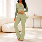 Women Casual Color Block Printed Long Sleeve Top and Pant Two Piece Set
