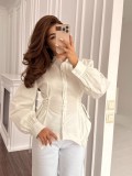 Women Spring Tie Solid Long Sleeve Blouse Top
