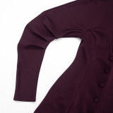 Women Spring Solid Casual Ruched Long Sleeve Dress