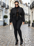 Women Fall Winter Zip Pocket Baseball Jacket