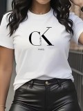 Women Summer Round Neck Letter Print Short Sleeve T-Shirt Top