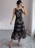 Women French Lace Floral Patchwork Formal Party Dress
