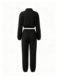 Women Casual Turndown Collar Top and Wide Leg Pant Two Piece Set
