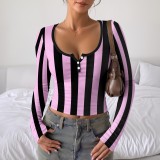 Women Printed Button V Neck Short Sleeve Top