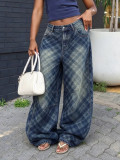 Women Deconstructed Plaid Jacquard Denim Pants