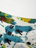 Women Plus Size Long Sleeve Curved Print Side Drawstring Slit Stretchy Bodycon Dress