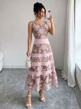 Women French Lace Floral Patchwork Formal Party Dress