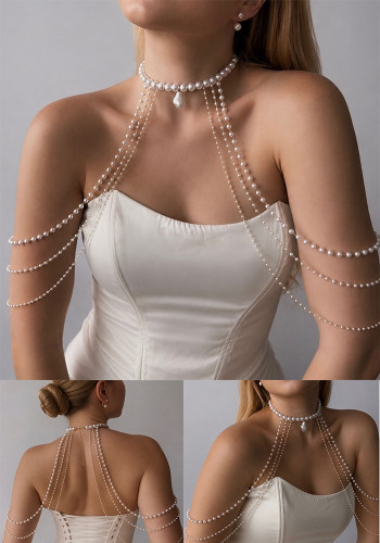 Women's Multi Layer Pearl Bridal Back Chain  for Parties