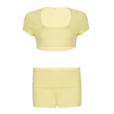 Women's Sexy Low Cut U Neck Open Waist Tight Fitting Two Piece Workout Set