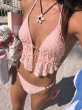 Women's Floral Embroidered Pearl Embellished Two Piece Bikini Swimsuit