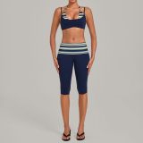 Women's Printed Halter Neck Layered Look Two Piece Workout Set