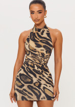 Women's Fall Sexy Low Back Halter Neck Sleeveless Leopard Print Bodycon Dress Women's Fall Sexy Low Back Halter Neck Sleeveless Leopard Print Bodycon Dress