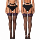 Black Over The Knee Stockings Heart Print Lip Print Lace Bow Garter Stockings
