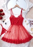Women's Sexy Deep V Neck Floral Lace Slip Dress Two Piece Lingerie Set