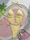 Women's Floral Embroidered Pearl Embellished Two Piece Bikini Swimsuit
