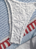 Women's Floral Embroidered Pearl Embellished Two Piece Bikini Swimsuit