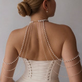 Women's Multi Layer Pearl Bridal Back Chain  for Parties