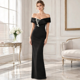 Women's Luxury Rhinestone Off Shoulder Slim Fit Bandage Evening Dress