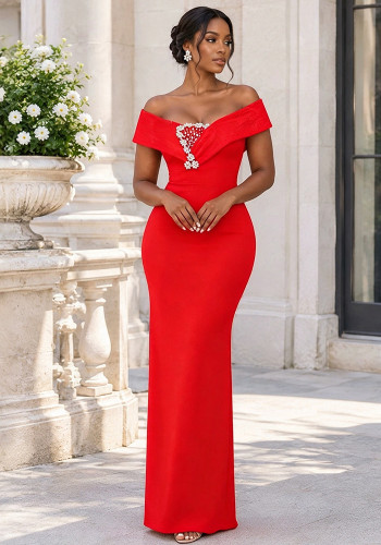 Women's Luxury Rhinestone Off Shoulder Slim Fit Bandage Evening Dress