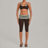 Women's Printed Halter Neck Layered Look Two Piece Workout Set