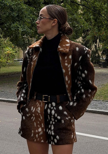 Women's Fall Winter Faux Fur Jacket and High Waist Shorts Two Piece Set