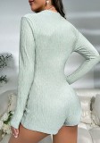 Women's Fall V Neck Long Sleeve Textured Slim Fit Romper Pajamas