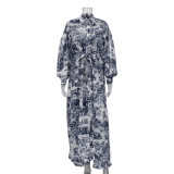 Women's Fall Three Piece Paint Print Robe Strap Top and Wide Leg Pants Set