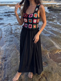 Women's Crochet Floral Patchwork Beach Cover Up Ruffle Edge Maxi Dress