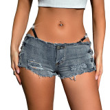 Women's Summer Street Style Washed Low Rise Hollow Out Denim Shorts