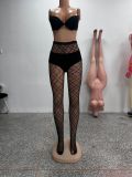Women's Sexy Black Diamond Fishnet High Waist Hollow Out High Stretch Jacquard Pantystockings
