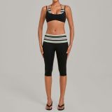 Women's Printed Halter Neck Layered Look Two Piece Workout Set