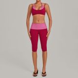 Women's Printed Halter Neck Layered Look Two Piece Workout Set