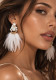 Women's White Feather Rhinestone Tassel Earrings Bohemian Style