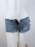 Women's Summer Street Style Washed Low Rise Hollow Out Denim Shorts