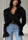Women's Casual Round Neck Bell Sleeve Cardigan Shirt