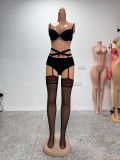 Black Over The Knee Stockings Heart Print Lip Print Lace Bow Garter Stockings