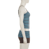 Women's Polka Dot and Striped Reversible Colorblock Strap Open Waist Slim Fit Shorts Set
