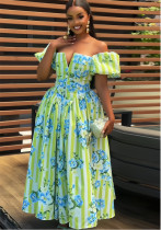 Women's Fall Short Sleeve V Neck Striped Print Slim Waist Ruched Maxi Dress Women's Fall Short Sleeve V Neck Striped Print Slim Waist Ruched Maxi Dress