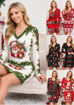 Women's Christmas Reindeer Snowflake Jacquard V Neck Long Sleeve Slim Fit Knitted Mini Dress Women's Christmas Reindeer Snowflake Jacquard V Neck Long Sleeve Slim Fit Knitted Mini Dress